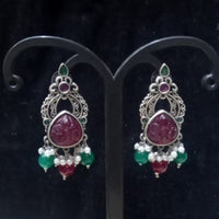 Infinity Jewels Oxidised Plated Pota Stone Dangler Earrings