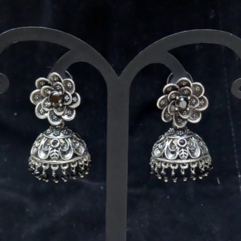 Infinity Jewels Oxidised Plated Pota Stone Jhumki Earrings