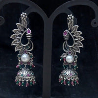Infinity Jewels Oxidised Plated Pota Stone Jhumki Earrings