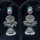 Infinity Jewels Oxidised Plated Pota Stone Jhumki Earrings