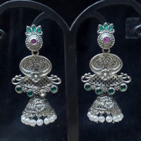 Infinity Jewels Oxidised Plated Pota Stone Jhumki Earrings