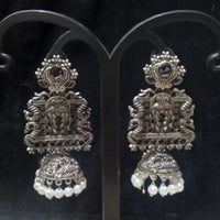 Infinity Jewels Oxidised Plated Pota Stone Jhumki Earrings