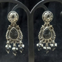 Infinity Jewels Oxidised Plated Pota Stone Dangler Earrings