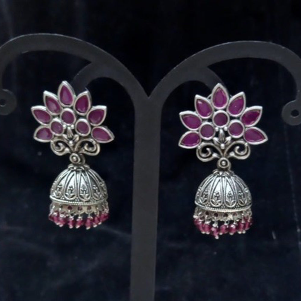 Infinity Jewels Oxidised Plated Pota Stone Jhumki Earrings