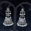 Infinity Jewels Oxidised Plated Pota Stone Jhumki Earrings
