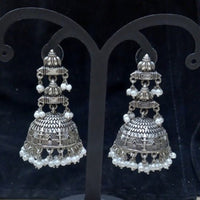 Infinity Jewels Oxidised Plated Pota Stone Jhumki Earrings