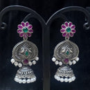 Infinity Jewels Oxidised Plated Pota Stone Jhumki Earrings