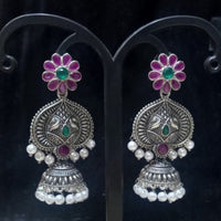 Infinity Jewels Oxidised Plated Pota Stone Jhumki Earrings