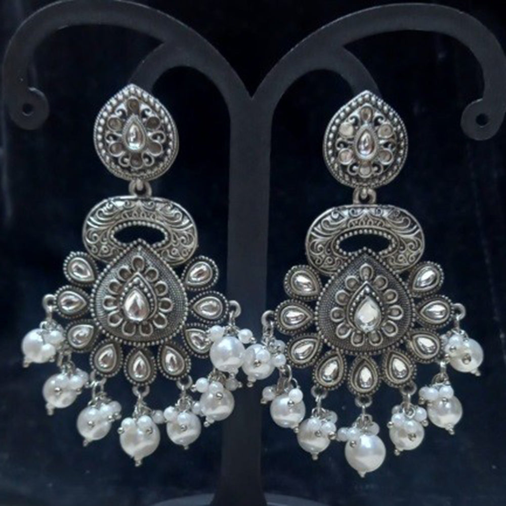 Infinity Jewels Oxidised Plated Pota Stone Dangler Earrings
