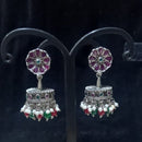 Infinity Jewels Oxidised Plated Pota Stone Jhumki Earrings