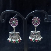 Infinity Jewels Oxidised Plated Pota Stone Jhumki Earrings