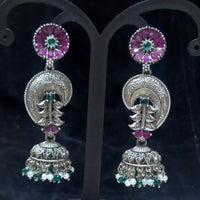 Infinity Jewels Oxidised Plated Pota Stone Jhumki Earrings