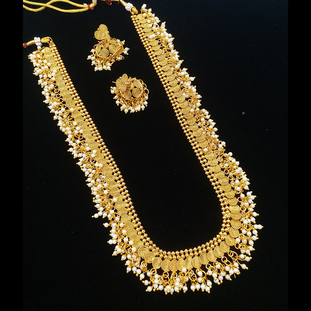 Palak Art Gold Plated Pearl Long Necklace Set