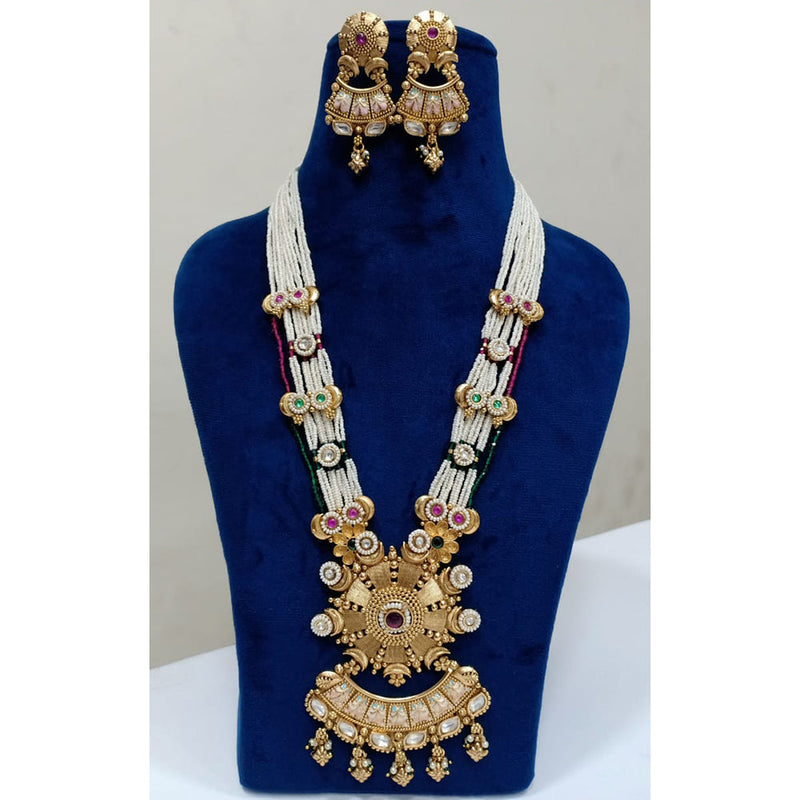 Shubham Creations Copper Gold Plated Long  Necklace Set