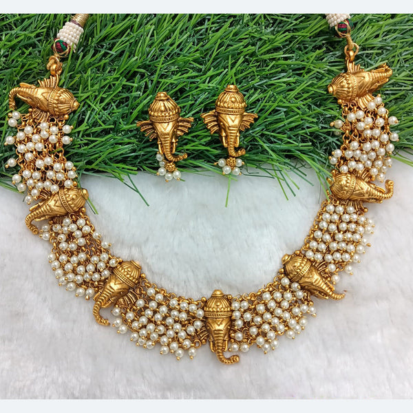 Shubham Creations  Copper Gold Temple Necklace Set