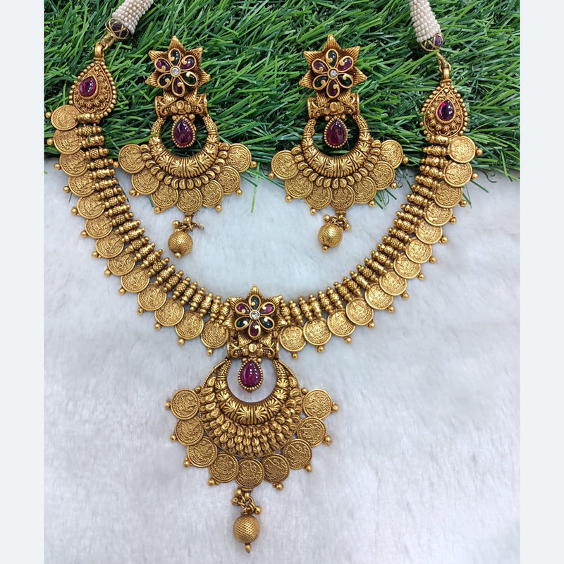 Shubham Creations Copper Gold Pota Stone Necklace Set