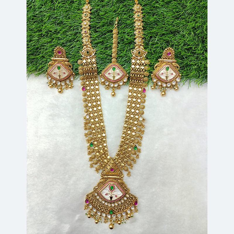 Shubham Creations Copper Gold Pota Long Necklace Set