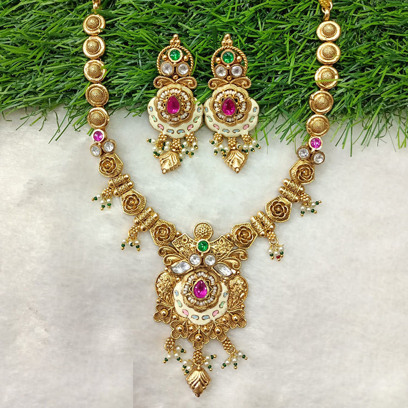 Shubham Creations Copper Gold Pota Long Necklace Set