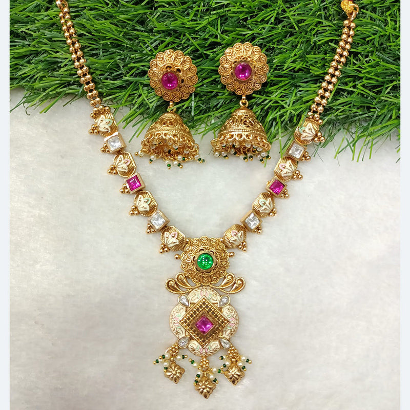 Shubham Creations Copper Gold Pota Long Necklace Set