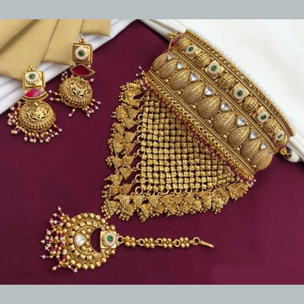 Shubham Creation Copper Gold Plated Pota Choker Necklace Set