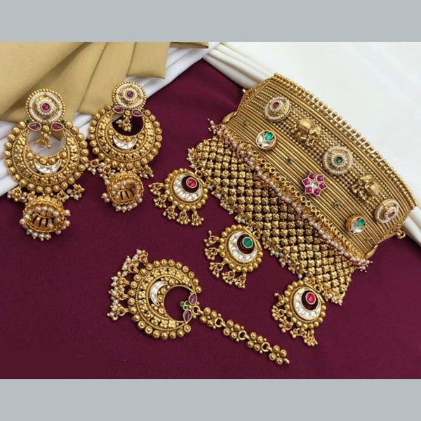 Shubham Creation Copper Gold Plated Pota Choker Necklace Set