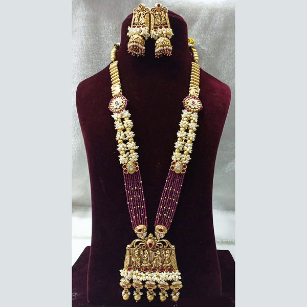 Shubham Creations Copper Gold Plated Long Temple Necklace Set