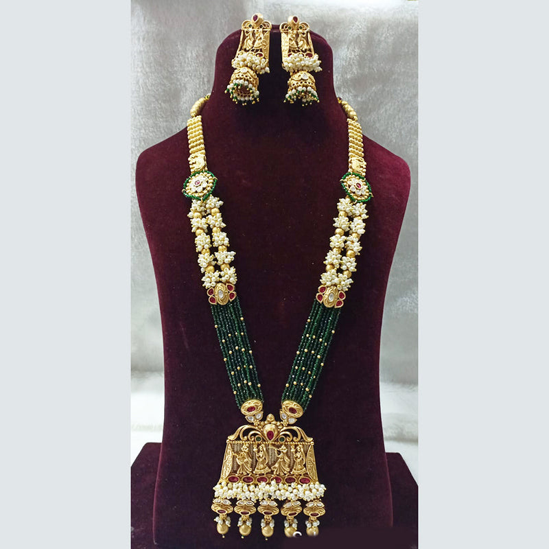 Shubham Creations Copper Gold Plated Long Temple Necklace Set