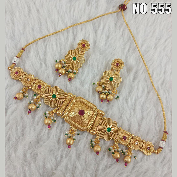 Star India Gold Plated Pota Stone Choker Necklace Set