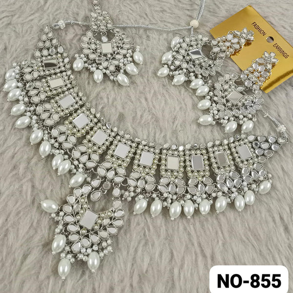 Star India Silver Plated Mirror and Beads Necklace Set