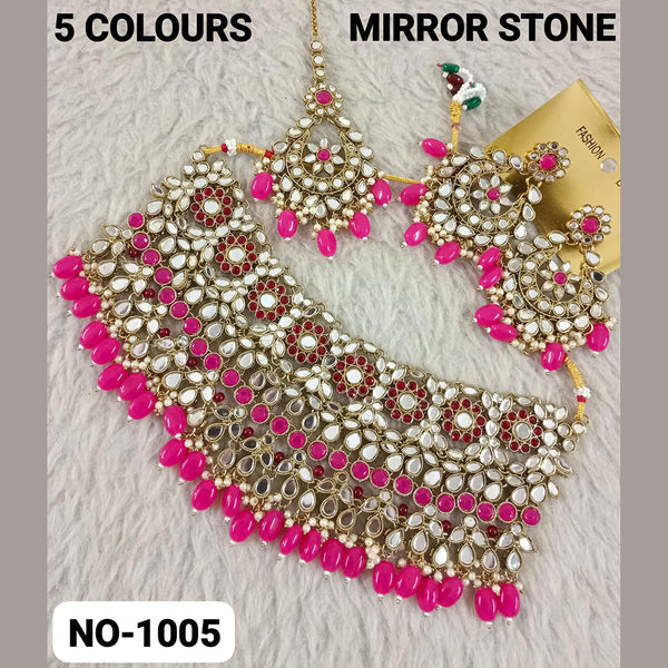 Star India Gold Plated Mirror and Beads Choker Necklace Set