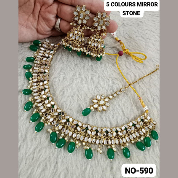 Star India Gold Plated Mirror and Beads Necklace Set