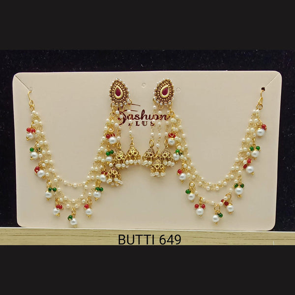 SP Jewellery  Gold Plated Pearl Kanchain Jhumki Earrings