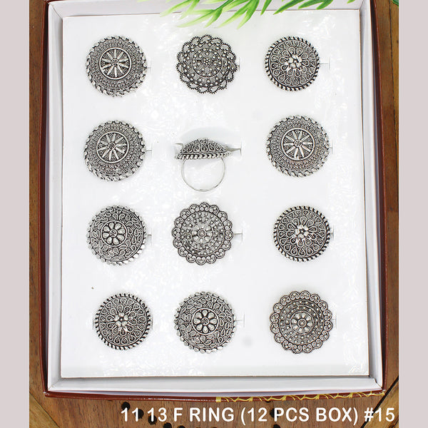 Mahavir Oxidised Plated Rings 12 Pc Combo (Assorted Design )