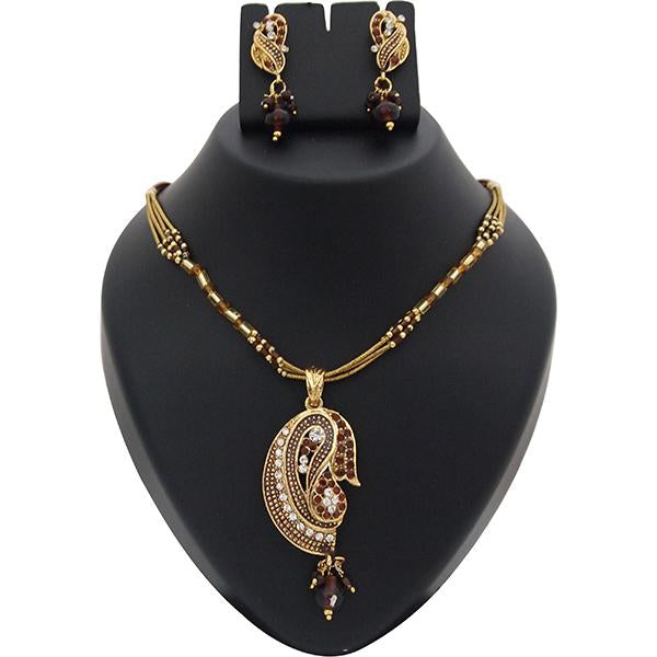 Kriaa Brown Austrian Stone Gold Plated Pendant Set - 1200120