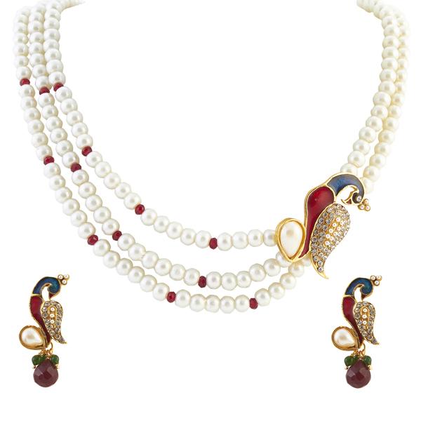 Bhavi Jewels Gold Plated Pearl And Austrian Stone Necklace Set