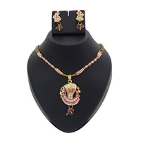 Kriaa Pink Austrian Stone Gold Plated Pendant Set - 1200210