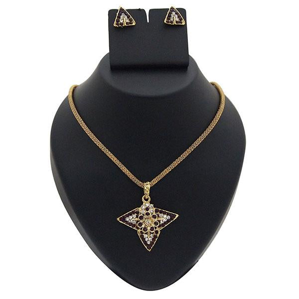 Kriaa Black Austrian Stone Gold Plated Pendant Set - 1200303