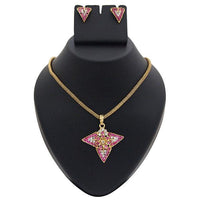 Kriaa Pink Austrian Stone Gold Plated Pendant Set - 1200304