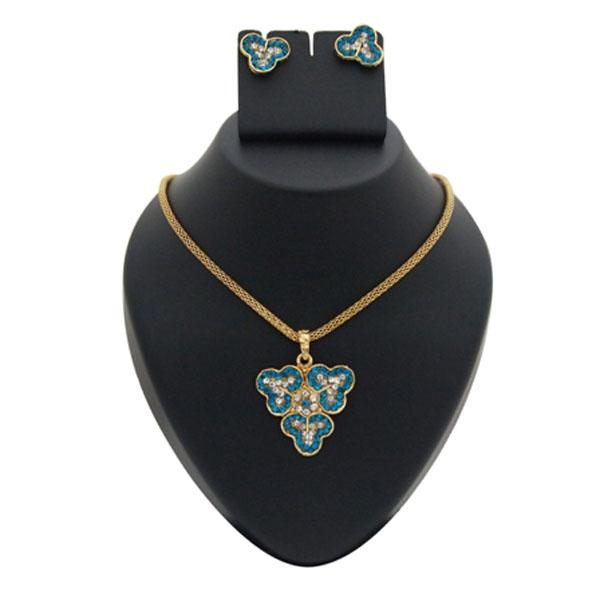 Kriaa Blue Austrian Stone Gold Plated Pendant Set - 1200309