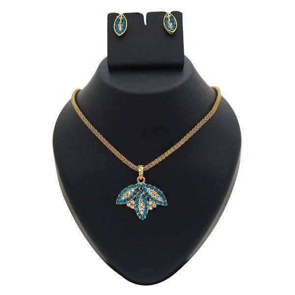 Kriaa Blue Austrian Stone Gold Plated Pendant Set - 1200313