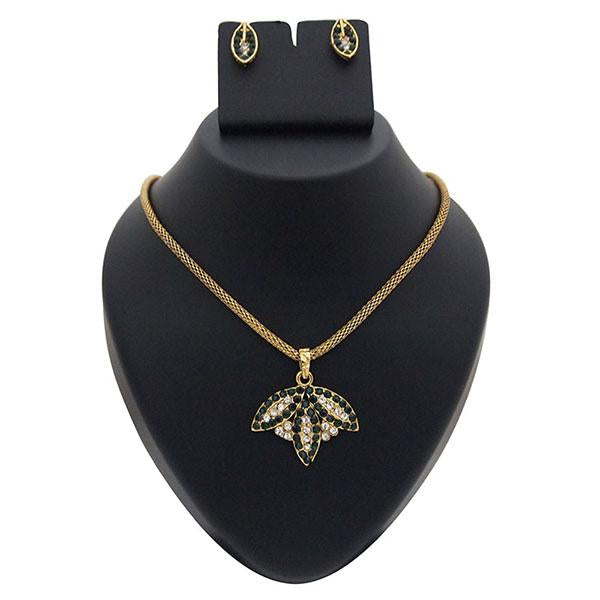 Kriaa Green Austrian Stone Gold Plated Pendant Set - 1200315