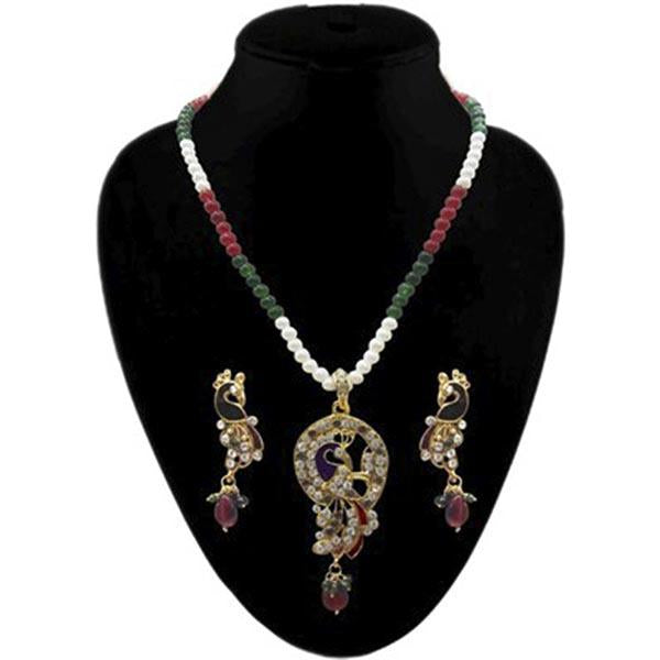 Kriaa Austrian Stone Gold Plated Pearl Pendant Set