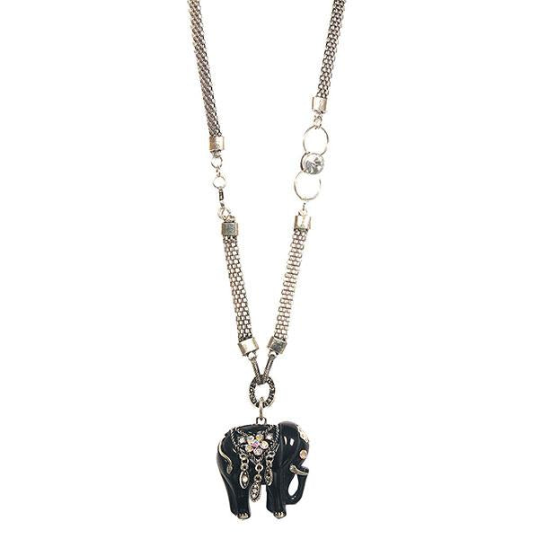 Urthn Austrian Stone Elephant Shape Rhodium Plated Pendant - 1200801