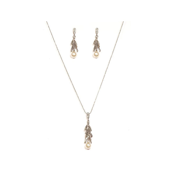 Urthn Austrian Stone Pearl Rhodium Plated Pendant Set - 1200814