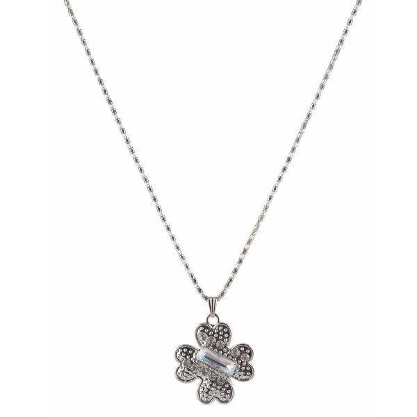 Urthn Austrian Stone Floral Rhodium Plated Chain Pendant