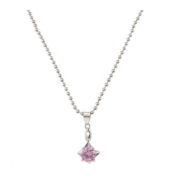 Kriaa Pink Austrian Stone Rhodium Plated Chain Pendant Set - 1200916