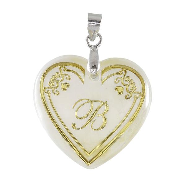 Regina Alphabet B" Heart Shaped Shell Pendant