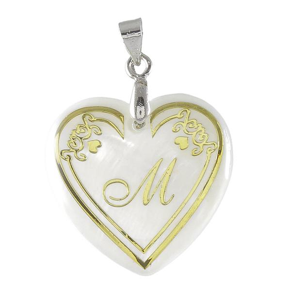 Regina Alphabet M" Heart Shaped Shell Pendant