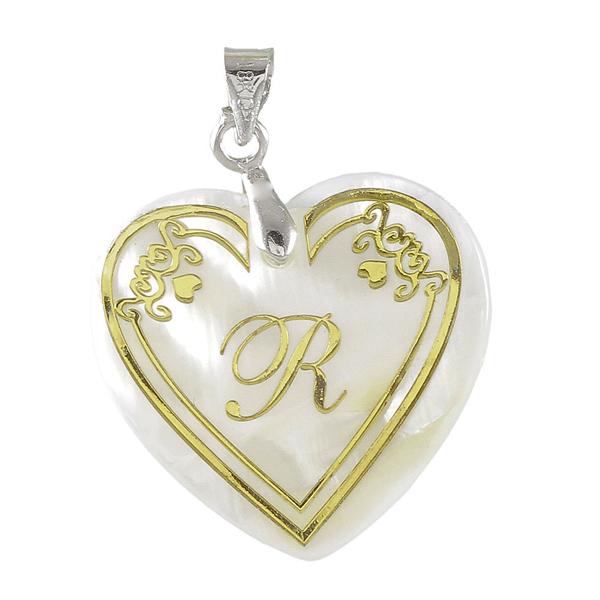Regina Alphabet R" Heart Shaped Shell Pendant