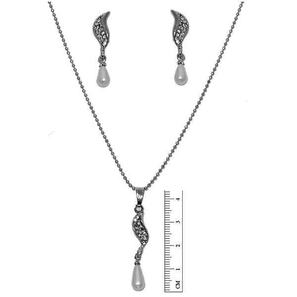 Tip Top Fashions Austrian Stone Pearl Rhodium Plated Pendant Set - 1201107